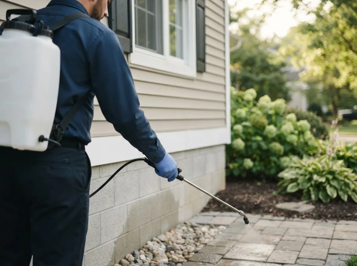 Pest control technician inspecting a home in Lawton, OK